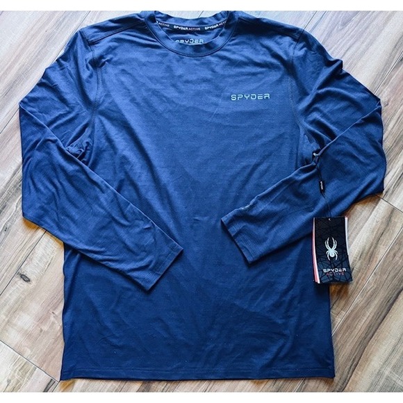 Spyder Active Performance Men's LRG Long Sleeve Shirt‎ Stretch Navy Blue Soft - Picture 8 of 11